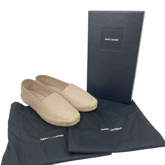 Saint Laurent Logo Monogram Nappa Leather Espadrilles Rose Poudre Size 38 - Picture 15 of 16